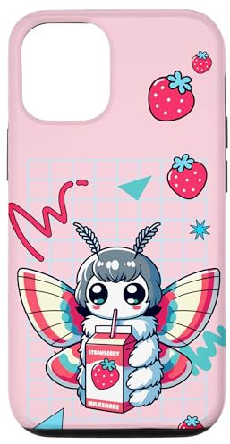 Kawaii Moth Strawberry Milk Shake Carton Japanese Anime Case for iPhone 13 Pro
