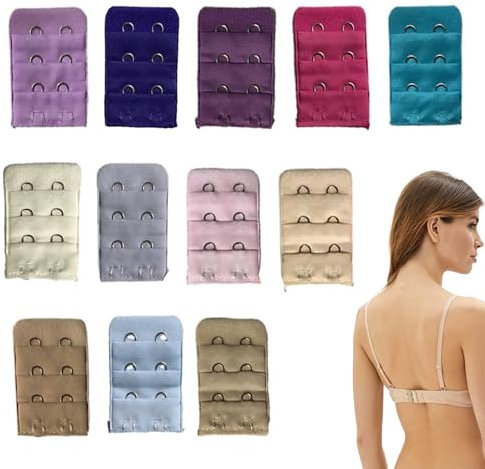 Bansusu 12Pcs Bra Extenders 2 Hook 3 Rows Multi-Coloured Elastic Women Bra Extender Breathable Comfortable Bra Strap Extender Improve Comfort for Bras Lingerie Extension for Women and Girls