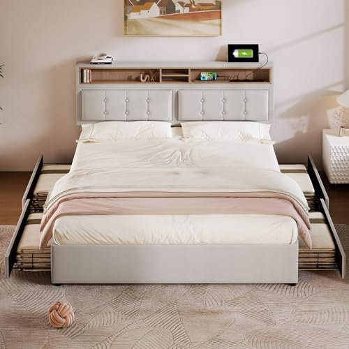 Polsterbett 160x200 mit USB-Ladestation, verstellbarem Kopfteil & 4 Schubladen - Modernes Boxspringbett für erholsamen Schlafkomfort