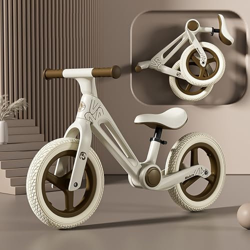 Herfair Laufrad ab 3 Jahre Kinderfahrrad Klappbar Balance Fahrrad Höhenverstellbar Ultraleicht 3.3 Kg Kinder Spielzeug Geschenke für Jungen Mädchen (Khaki)