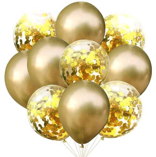 KOBOKO Luftballons Gold Set, 10 Stück Goldene Helium Ballons Hochzeit, Gold Konfetti Luftballons Metallic Geburtstagsdeko, Luftballon Goldene Hochzeit Deko für Geburtstag Jahrestag Graduation Deko