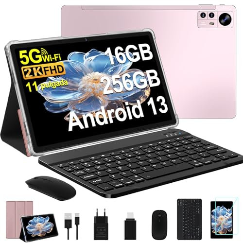 AOCWEI Tablet 11 Pulgadas Tablet Android 2K 16Gb RAM+256Gb ROM (TF 512Gb), 5G+2.4G WiFi, Bluetooth 5.0, Octa Core, 2.0Ghz, 8600Mah, 2000 * 1200 Píxeles,con Teclado Y Ratón Ordenador, Oro Rosa