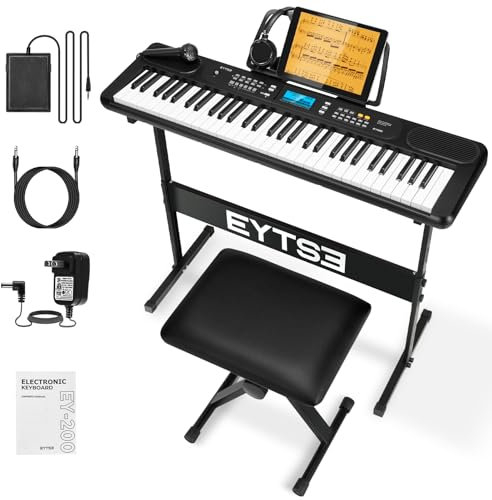 EYTSE - 61 keys keyboard for beginners full size electronic keyboard full set of electric keyboard, LCD, earphone, stand, stool, music rest, microphone,