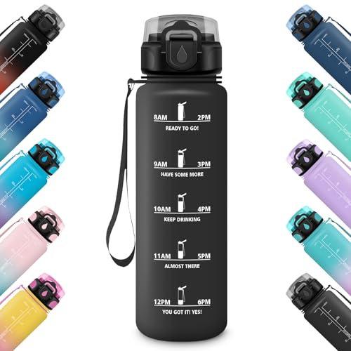 HoneyHolly Gourde 1L, Étanche & Réutilisable, Gourde Sport, Anti-fuite Bouteille, Motivation avec Filtre, Gourdes, Bouteille d'eau, pour Gym, Enfant, Adulte, École, Bureau, Yoga, Camping