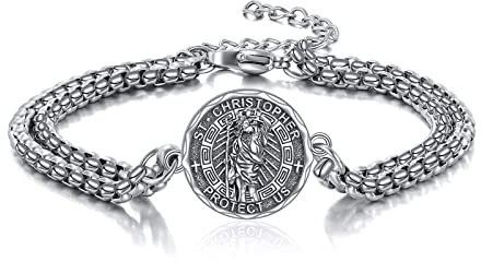 YFN Heiliger Christopherus Armband Sterling Silber Religiöser Beschützer Armband St Christopher Schmuck Geschenk für Damen Herren
