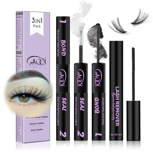 GAQQI Lash Bond and Seal and Remover,Waterproof Lash Clusters Glue Easy to Use 3 in 1 Strong Hold DIY Eyelash Extension Kit Self Application 2 Pcs at Home