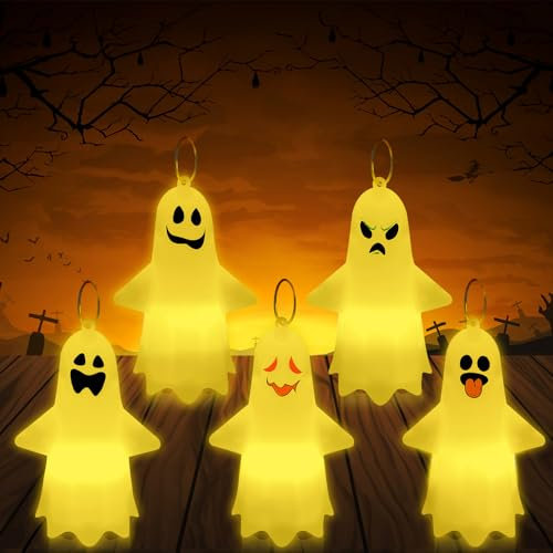 Lets Joy Halloween Lichterketten Geist, 5 Stück Halloween Geist Deko Licht, Halloween Geist LED, Verschiedenen Ausdrücken Geist LED Geist Leuchts Halloween Dekoration Innen Partygeschenke
