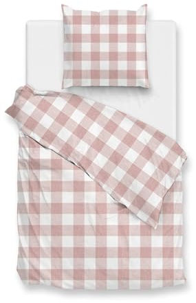 Zo!Home Cotton Bettwäsche 155x220 Quattro di Lino Shell Nude rosa weiß Karo