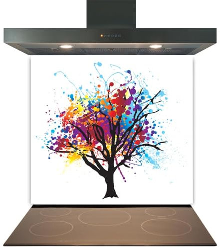 Glass Kitchen Splashback Panel – Design 2020, 60x60cm, 6mm Toughened Heat Resistant Tempered Glass Hob Backsplash with Polished Edges, Easy Clean Cooker Wall Protector for Modern Kitchen Cooker & Hob