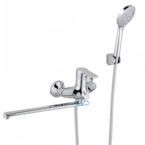 Badewannenarmatur mit Handbrause, Wandmontage Mischbatterie Dusche Set, 90° Drehbarer Auslauf Wasserhahn mit 3 Strahlarten Duschkopf und Schlauch, Einhebelmischer Duscharmatur mit Duschbrause