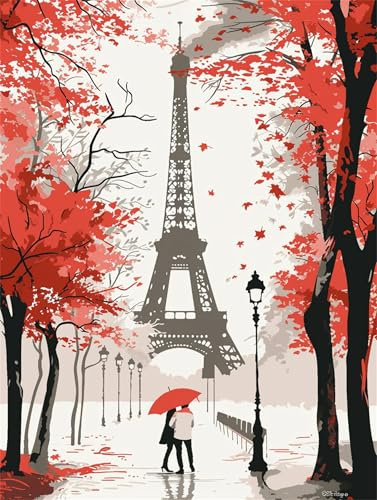 Malen nach Zahlen Paar, Malen Nach Zahlen Erwachsene, Eiffelturm 90x120cm Paint by Numbers DIY Kreativ Bastelset Kinder Anfänger Handgemalt Ölgemälde Leinwand für Home Décor,Frauen Hobby Bastelset