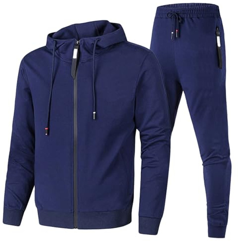 Generico Tuta Sportiva Uomo Comode Offerta Felpa Zip Con Cappuccio E Pantaloni Tuta Complete Due Pezzi Leggera Invernale Tuta Ginnastica Cotone Completo Sportiva Taglie Forti Fitness Jogging Outwear