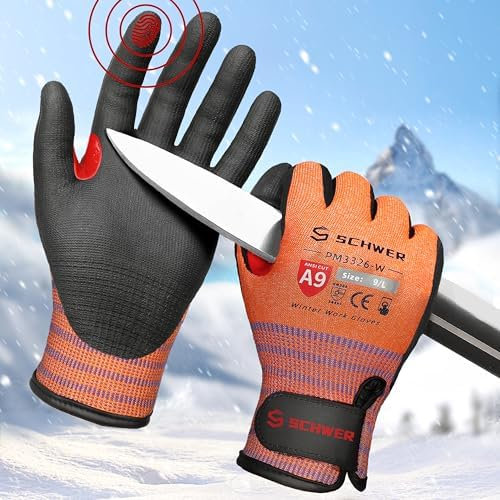 Schwer Guanti invernali da lavoro per uomo e donna, LEVEL A9/F, resistenti al taglio per una protezione estrema, guanti da congelamento con Super Grip, touch screen, isolati termicamente, senza PFAS