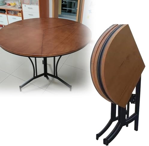 Klappbarer Esstisch aus Holz, rund, 120 cm, platzsparend, für drinnen und draußen, für Picknick, Party, Bankett, runder Kartentisch für Veranstaltungen, 120 cm Durchmesser