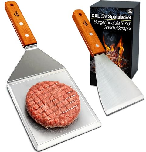 Ultimate Grill Spatula Set of 2 – Heavy-Duty Stainless Steel Griddle & BBQ Spatulas with Extra Wide Surface, Perfect for Cast Iron Skillets, Griddle Cooking, and BBQ Flipping