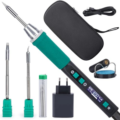 YIHUA 928D-IV Kit di Saldatore a Stagno con Porta Type-C, Riscaldamento Rapido con Cartuccia C235, Temperatura Regolabile da 90~450°C, Protocolli PD/QC/Adattivi,Display LCD e Copertura Multifunzionale