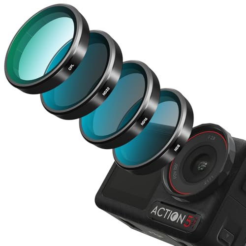 REYGEAK ND Filter Set für Osmo Action 5 Pro, CPL/ND8/16/32 für OSMO Action 5/4/3, Aluminiumrahmen Multi-Coated HD Optical Glass (CPL/ND8/16/32)