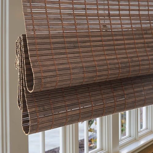 Sunbox Cordless Bamboo Roman Shade Blind, Woven Wood Roman Shades, Light Filtering Natural Bamboo Shades for Windows, French Doors, 33 W x 48 H, Sarasota-Cocoa