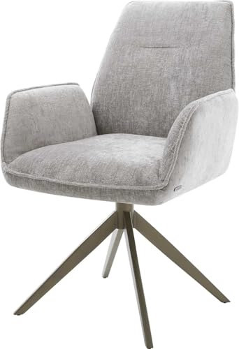 DELIFE Esszimmerstuhl Zoa-Flex Kreuzgestell breit Effektfinish Titan Chenille Silbergrau 360° drehbar Taschenfederkern