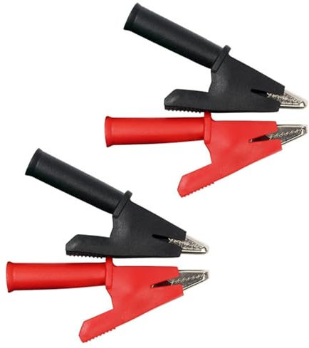 4 Stück 20A Vollisolierte Krokodilklemmen, Hochleistungs Krokodilklemmen mit 4mm Bananenbuchse für die elektrische Prüfung von Autobatterien(COLOR:Schwarz + Rot)