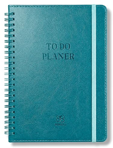 BIROYAL Tagesplaner, To Do Planer, Undatiert, 120g Papier, mit Froschtasche | Daily Planner A5, 120-Tage, mit Gummiband & Metallecken, Spiralbindung, für Aufgaben & Notizen, Perfekt für Büro & Schule