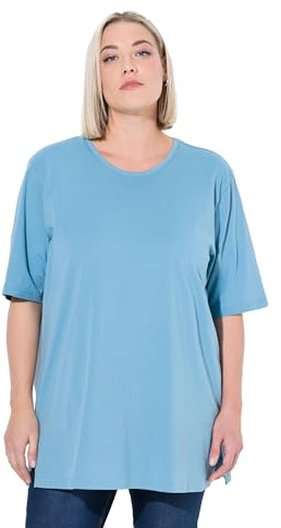 Ulla Popken Damen große Größen Übergrößen bis 72, Basic T-Shirt, Oberteil, Regular Fit, Rundhalsausschnitt, Halbarm, helles Petrol 54+ 486910714-54+