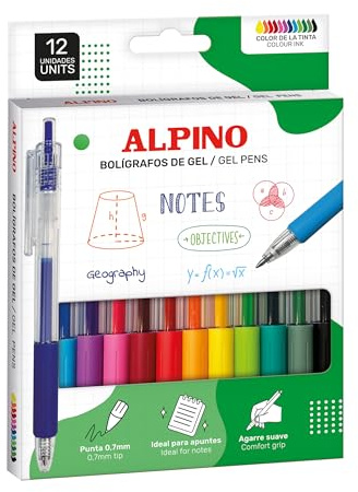 Alpino - Packung mit 12 einziehbaren Gelschreibern 0,7 | weiche und flüssige Geltinte | präzises und gleichmäßiges Schreiben | lebendige und langlebige Farben