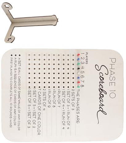 SueaLe Holz Phase 10 Anzeigetafel Scoring Board Portable Travel Brettspiel Holz Phase 10 Score Board Für Partyfamilien Erwachsene