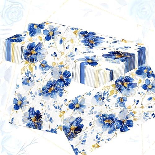 20 PCS Dusty Blue Floral Cocktail Servietten Einweg Papier Servietten für Hochzeit Party Braut Dusche Baby Dusche Geburtstag Abendessen Tee Party Küche