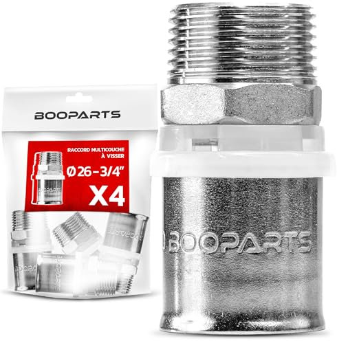 BOOPARTS - 4 pièces - raccord multicouche 26 - M3/4 (20/27) a sertir contour TH - accouplement multicouche a sertir droit male - raccord plomberie pour tube multicouche 26