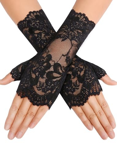 Avidlove Gothic Lace Gloves for Women short Lace Fingerless Glove Bridal Wrist Gloves Opera Evening Wedding Tea Party Prom Cosplay White
