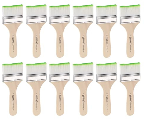 sourcing map 12pcs Small Paint Brushes 2.3 Flat Paint and Chip Nylon Brushes with Wooden Handle for DIY Art Painting Furniture Cabinet Fences Deck Wall Door Trim, Light Green