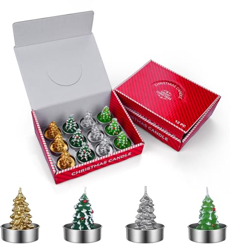 Juego de 12 Velas de Árbol de Navidad de MMOBIEL – Velas Decorativas Sin Perfume de Cera de Parafina con Oro, Plata, Verde – Decoración Interior – Regalo para Navidad