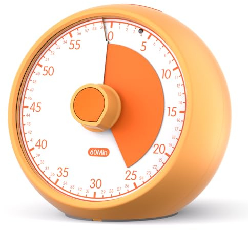 Conchstar Visual Timer for Kids - Silent Timer Analog 60-Minute Countdown for Classroom Learning, Teachers, Children with ADHD/Autism, Homeschooling (Orange)