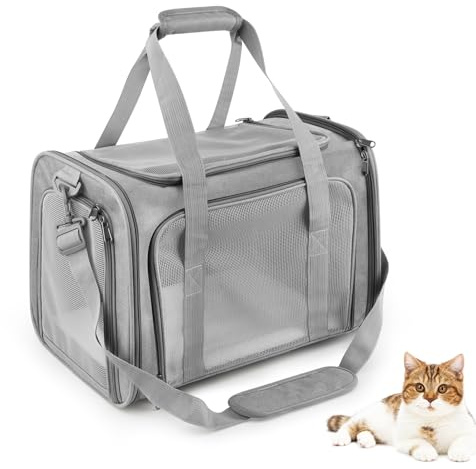 Transporttasche für Katze und Hund, 45x30x30 cm Katzentransporttasche, Katzentransportbox Faltbar und Atmungsaktiv, Autoreise Transportbox für Katze und Mittelgroße Hund