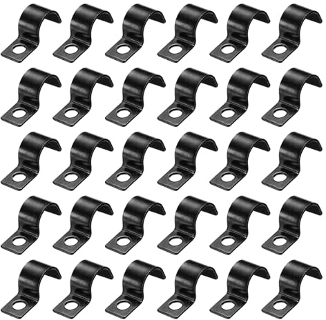 sourcing map 1/2 Inch Pipe Strap, Carbon Steel Conduit Clip 30pcs Single Hole Strap Clamp for Pipe Tube Cable Fixing (12mm, Black)
