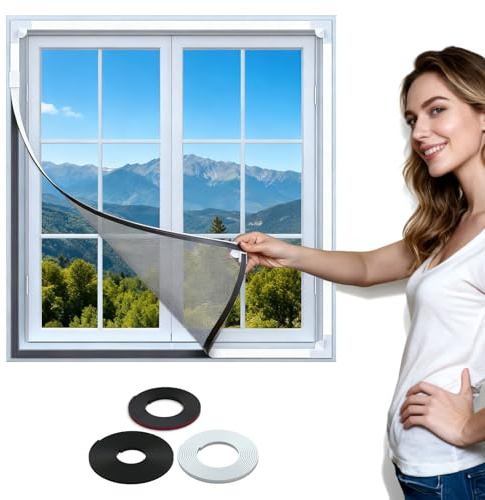 Fly Screens for Windows - Magnetic 120x110CM Cat Proof Window Screen, Adjustable Fiberglass Window Net, Insect-Proof Mesh for Home Ventilation