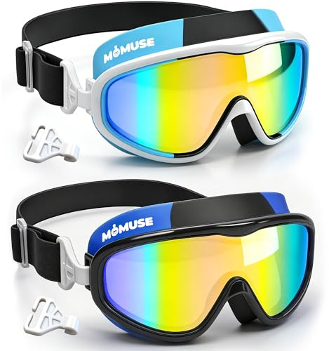 MOMUSE Gafas Piscina Niños 2PCS, Correa de Tela Cómoda, Gafas de Piscina Niño 3 4 5 6, Protección UV Antifog, Gafas Buceo Niño Anti Fugas, para Garçons Filles 3-10 Años, Piscina y Playa