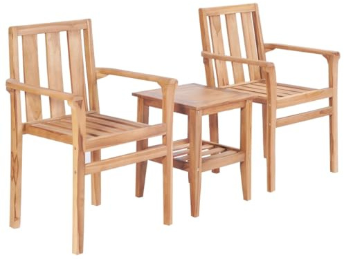 Ordellia 3-TLG. Bistro-Set Teak Massivholz, 40x40x50 cm, wetterfest, für Garten, Terrasse & Balkon, stapelbare Stühle, Outdoor & Indoor