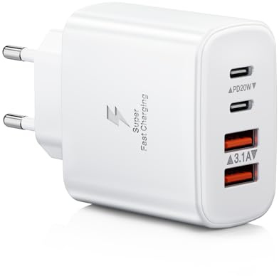 USB C Stecker, 40W 4-Port Netzteil USB C Ladegerät Mehrfach mit PD + QC, Adapter USB-C Fast Charger Ladestecker USB Schnellladegerät für iPhone 17 16 15 14 13 12 11 Pro Max, iPad, Samsung