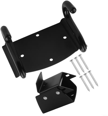 Heavy Duty Steel Wheelbarrow Storage Hook, Spring-Loaded Lifter Design with Soft Silicone Pads, Secure Wall Mount Bracket for Garage Shed, Weather Resistant Black Hanger for Garden Equipment