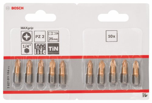 Bosch Professional Bit Max Grip für Pozidriv-Kreuzschlitzschrauben (PZ2, Länge: 25 mm, 10 Stück), 2607001594