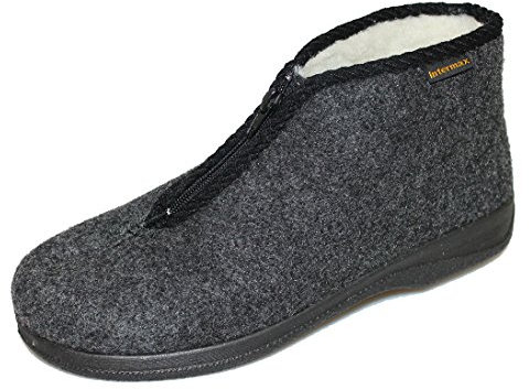 Intermax Herren Hausschuh mit Reißverschluß gefüttert Schurwolle Filz anthrazit 47 EU