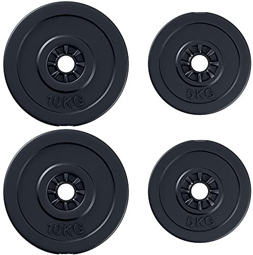 HOMCOM Set di 4 Dischi Pesi per Bilanciere e Manubri Peso Totale 30kg, 2x5kg e 2x10kg, Nero