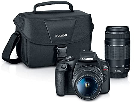 Canon EOS Rebel T7 DSLR Camera Double Zoom Lens Kit with EF-S 18-55mm and EF 75-300mm Lenses, 24.1 Megapixel CMOS (APS-C) Sensor, Full HD Videos, Wi-Fi, Beginner Photographers, Digital Camera, Black