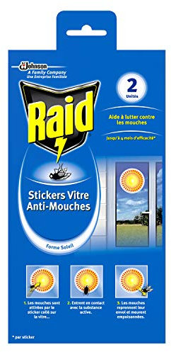 Raid Stickers Vitre Anti-Mouches, Efficacité 4 Mois, Forme Soleil, Insecticide, Lot de 2