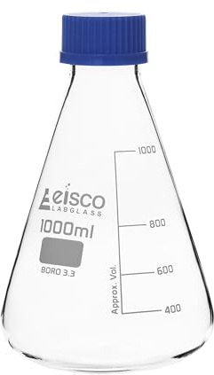 1000mL Glass Erlenmeyer Flask with PTFE Lined Screw Cap, Borosilicate 3.3 Glass - Eisco Labs