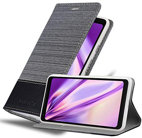 Cadorabo Hülle kompatibel mit Google Pixel 2 XL aus Premium Jeans und Kunst Leder Flip Klappbare Stoßfeste Magnetische [Standfunktion] [Kartenfächern] Cover Hülle für Google Pixel 2 XL Tasche in Grau