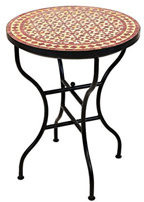 ORIGINAL Marokkanischer Mosaiktisch Bistrotisch ø 60cm Groß rund klappbar | Runder Kleiner Mosaik Gartentisch Mediterran | als Klapptisch für Balkon oder Garten | Albaicin Beige Bordeaux 60cm