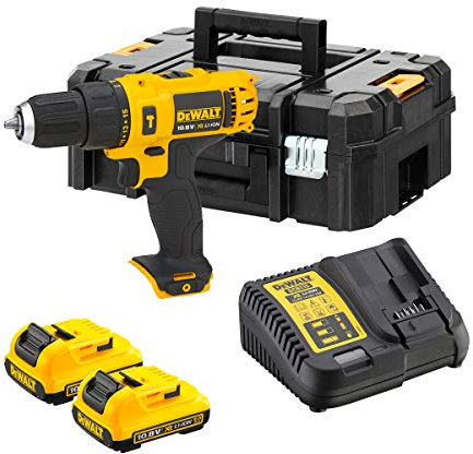 DeWalt DCD716D2-QW - Taladro Percutor XR 10.8 V 10 mm 30 Nm con 2 Baterías Li-Ion 2.0Ah y Maletín, Negro y Amarillo, 3/8_Pollice